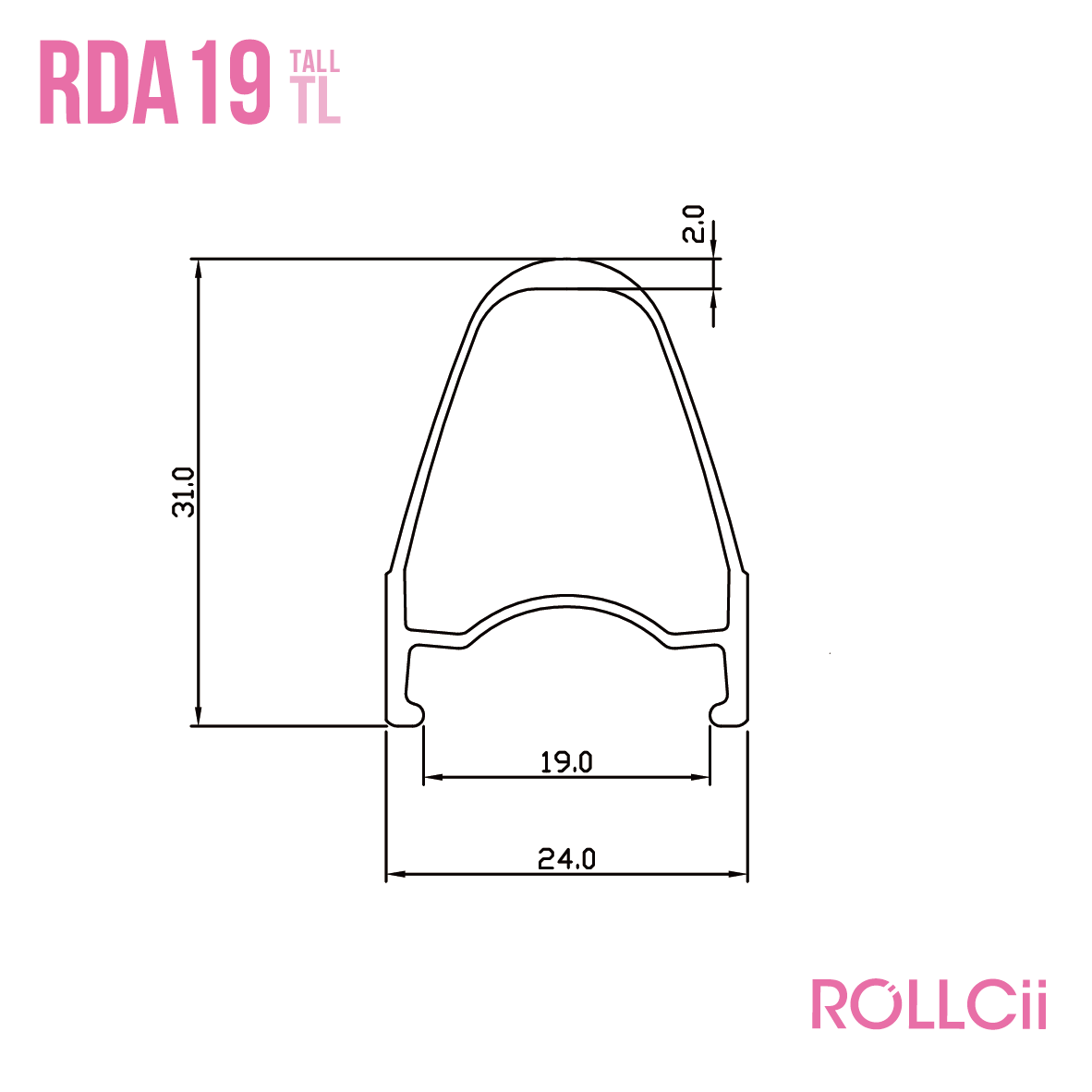 ROLLCii RDA19RM-TL Aluminum Rim, 700C Rennrad/Track Felgenbremse, Hauptansicht