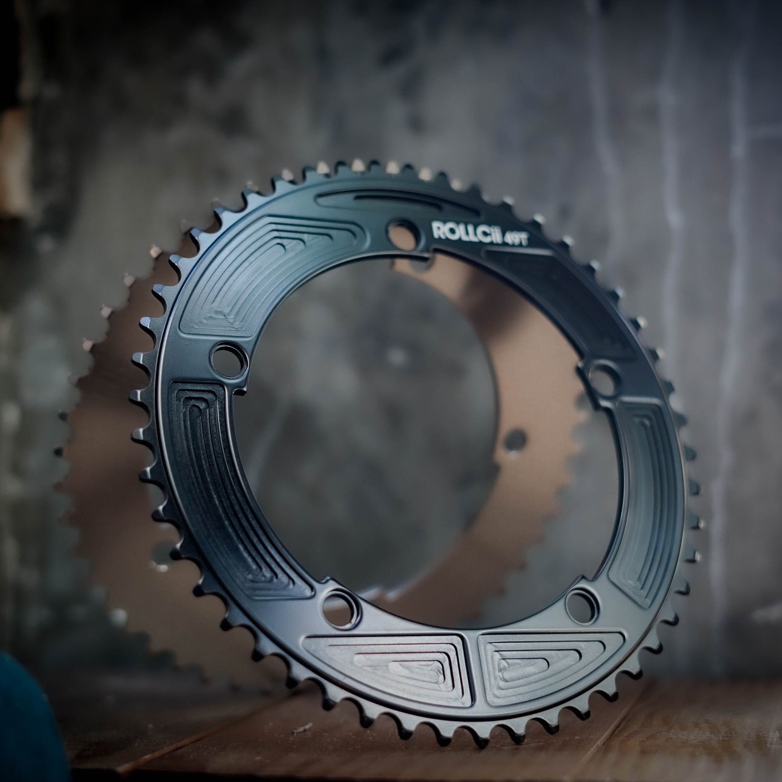 ROLLCii Gradient Track Chainring for BCD144 5-Bolt, Schwarz, Ansicht 1