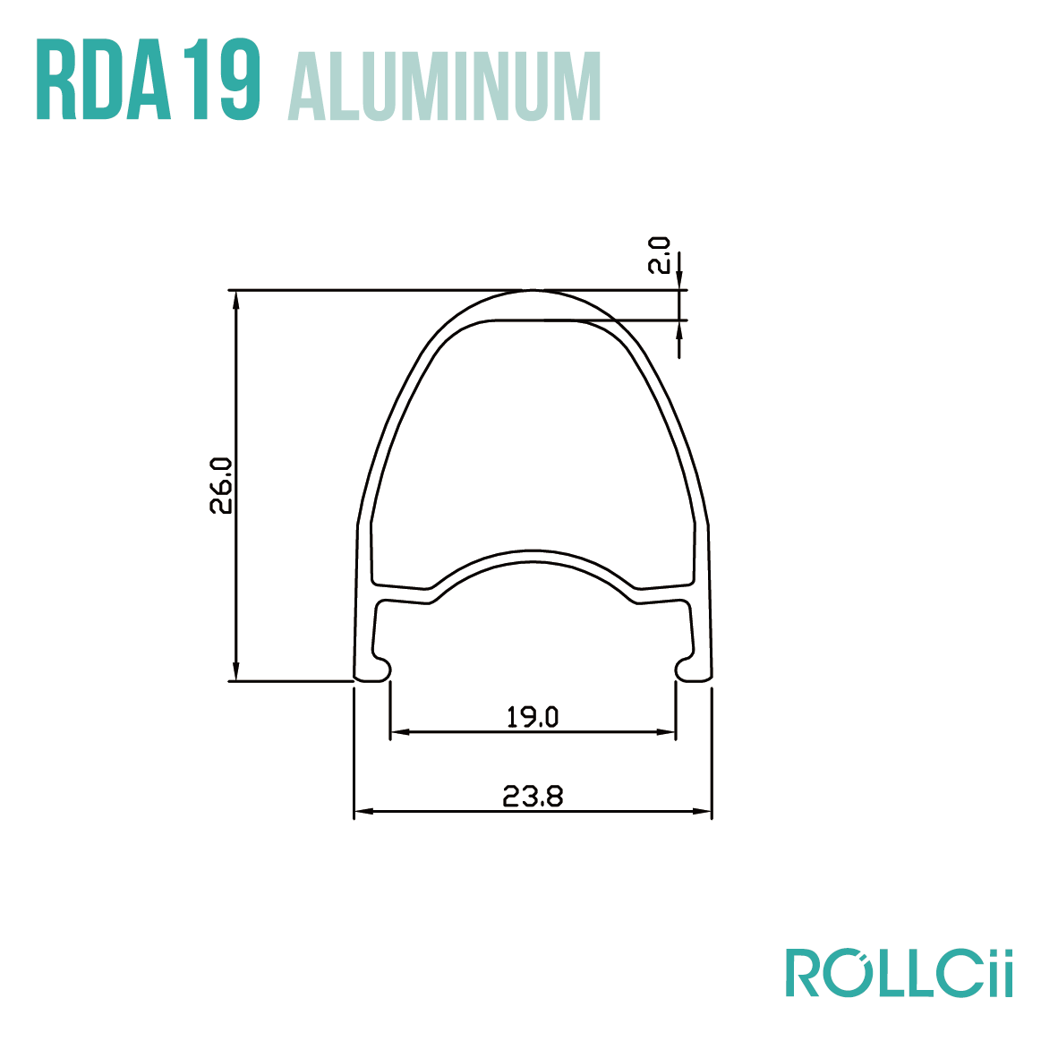 ROLLCii RDA19 Aluminum Rim, 700C road bike disc brake, view 4